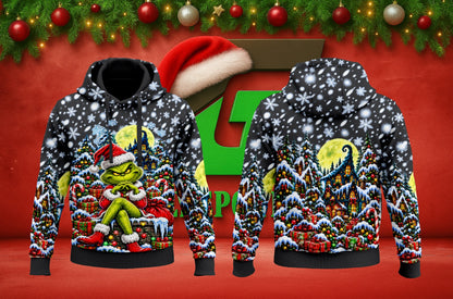 Festive Grinch Christmas All-Over Print Hoodie